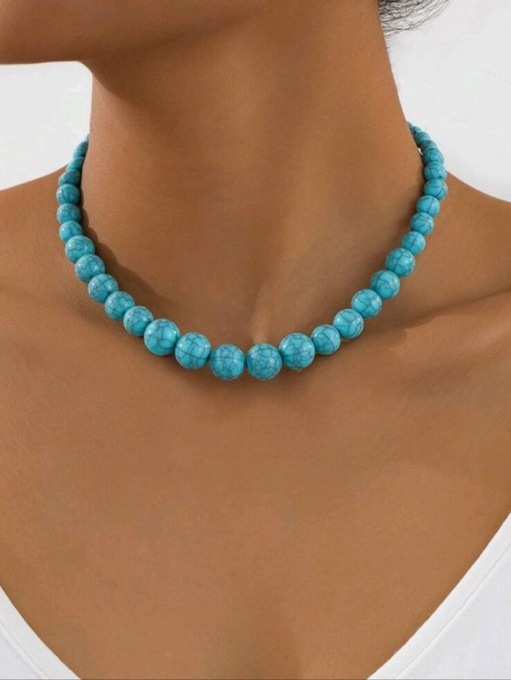 NEW! Classy Turquoise Beaded Choker Gold Necklace - Women Jewelry